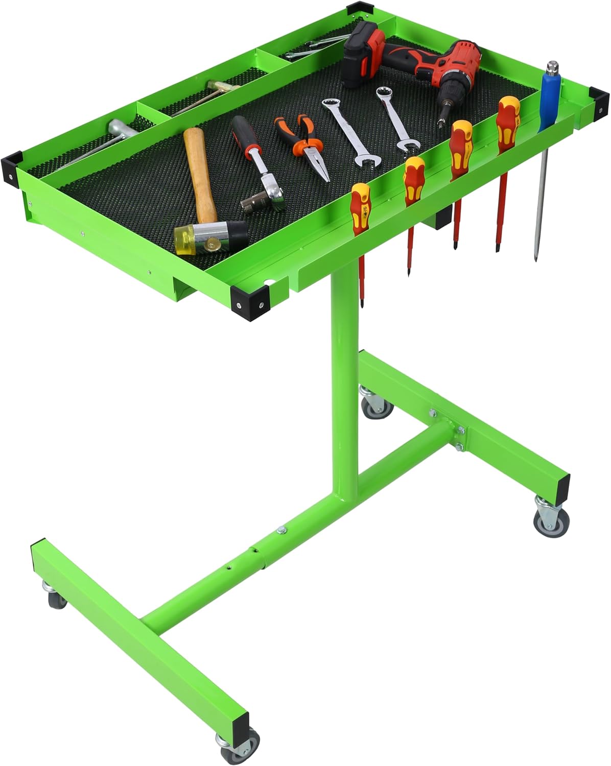 Adjustable Tear Down Work Table with Drawer, Rolling Workbench Work Table for Garages, Repair Shops, DIY, Portable 2.5" Swivel Casters, 220 Pound Capacity, Rubber Corners, Heavy Duty Steel (Green, /)