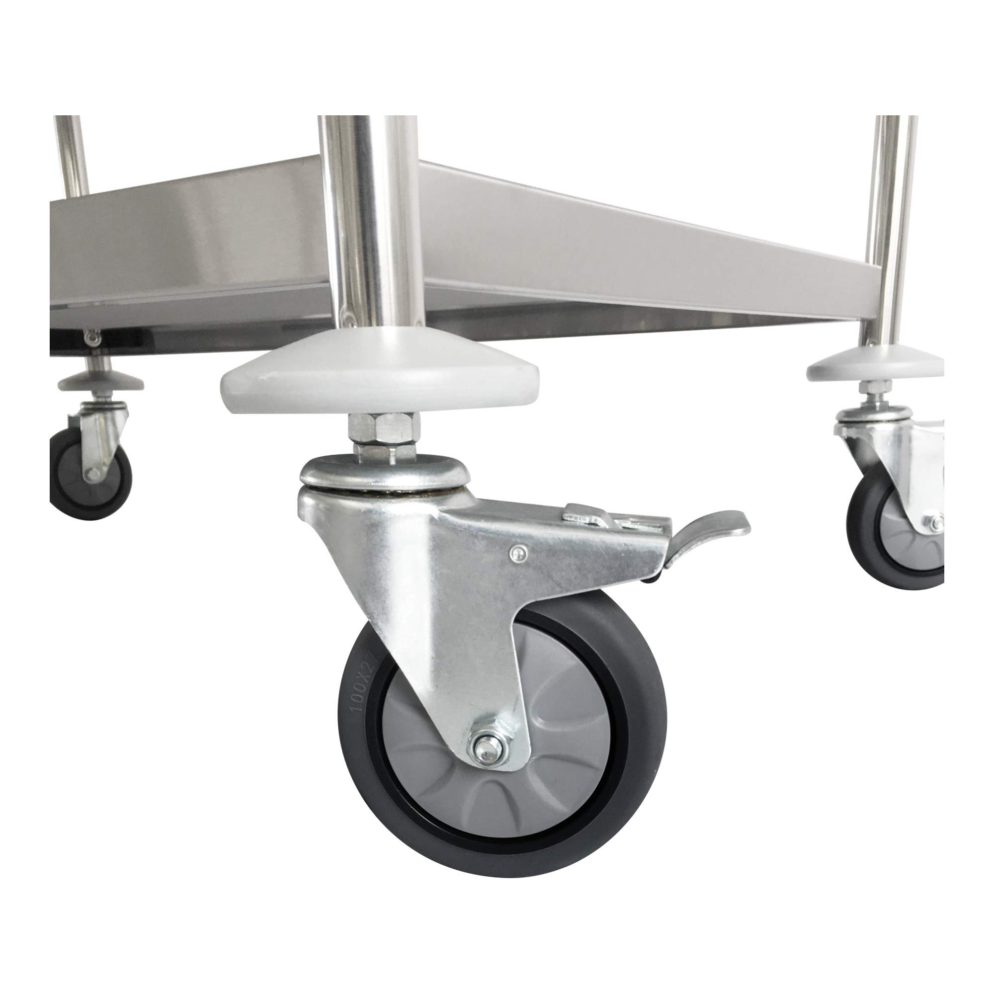 STIER Edelstahl-Servierwagen, 4 Lenkrollen, 810x460x900 mm, Tragfähigkeit bis 150 kg, Edelstahl, 3 Böden, Küchenwagen, Servicewagen besonders robust und hochwertig