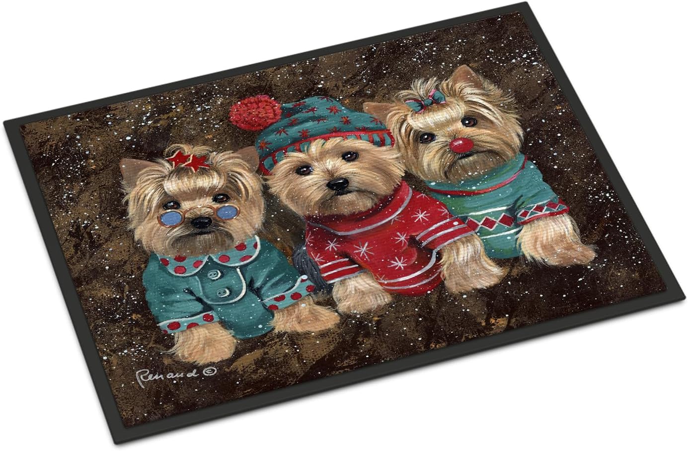 Caroline's Treasures PPP3291MAT Yorkshire Terrier Yorkie Christmas Elves Doormat 18x27 Front Door Mat Indoor Outdoor Rugs for Entryway, Non Slip Washable Low Pile, 18H X 27W