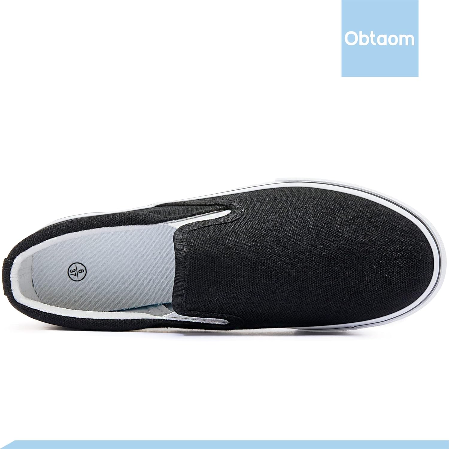 Obtaom Women's White Sneakers Black Slip on Shoes for Women Low Top Canvas Loafers - Image 4