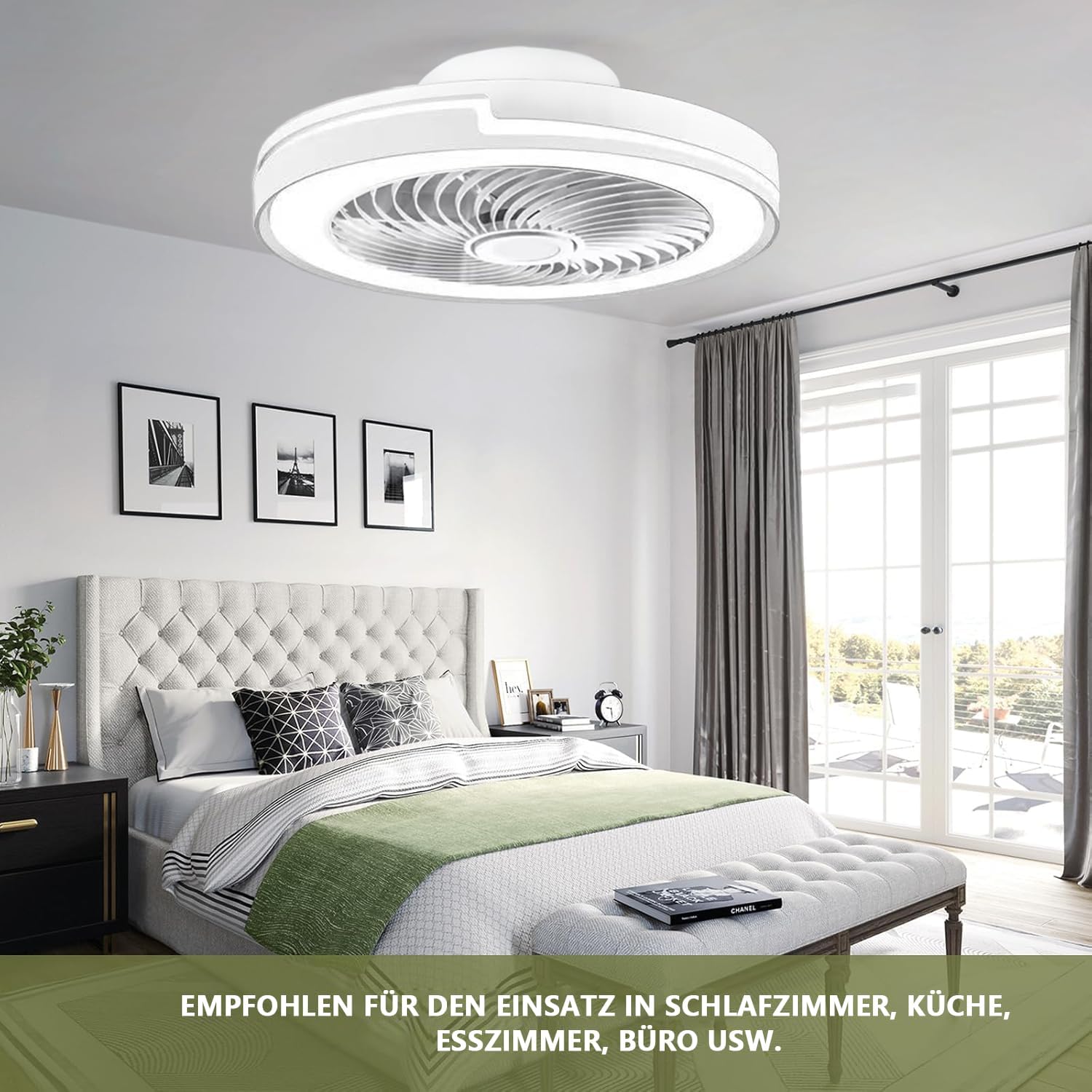 Ventilateur de plafond avec lumière 6 vitesses silencieux 50 cm blanc design moderne
