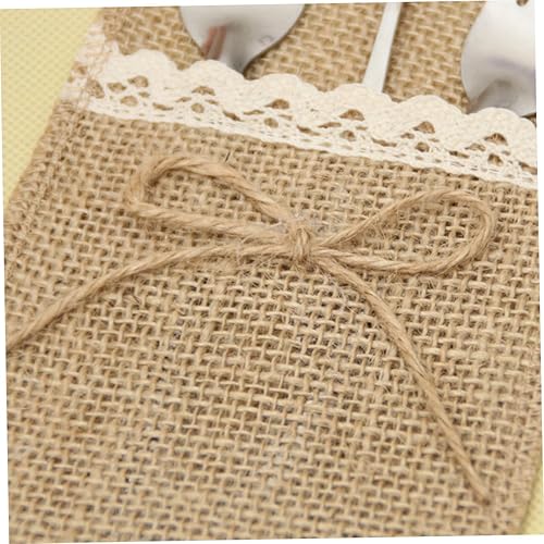 Miniatura 4 de 40 piezas de arpillera natural, soportes para utensilios, cuchillos, tenedores, bolsas de arpillera, servilleteros para decoración de fiesta de boda