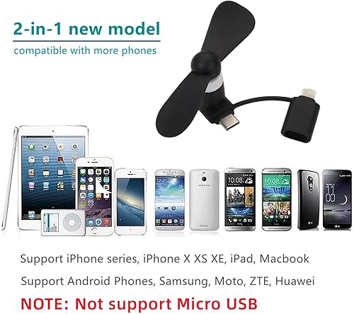 Miniatura 2 de Mini ventilador de teléfono celular 2 en 1 para teléfonos celulares iPhone y Android con puerto tipo CUSB C (paquete de 4) - Pequeño ventilador de