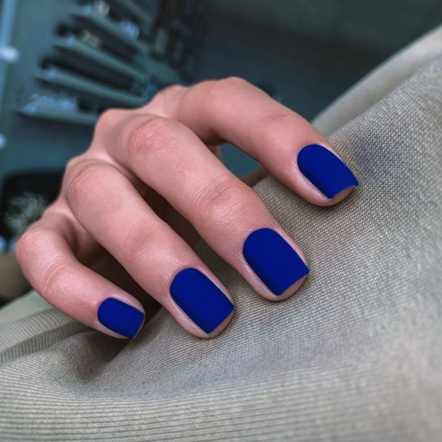 KQueenest Matte Royal Blue Press on Nails Short Square, Short False Nails Coffin, Velvet Solid Burgundy Small Fake Nails Set