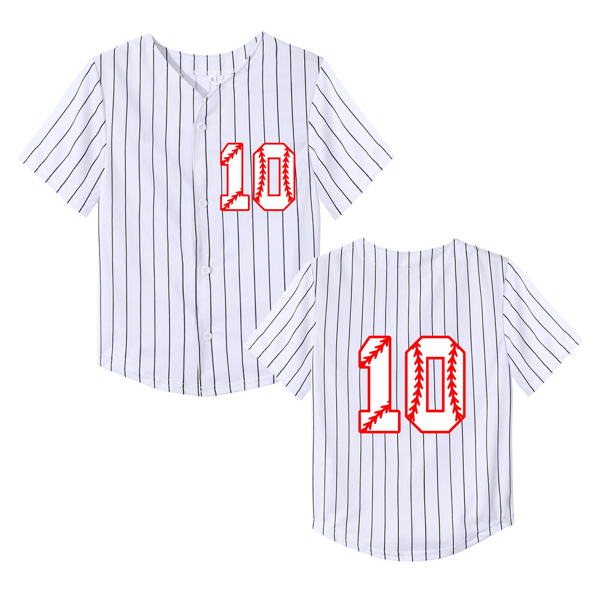 Kids Baseball Jersey Boys 10th Birthday Gift Print Number 10 T-Shirt Girls Trendy Hip Hop Button Short Sleeve Tops