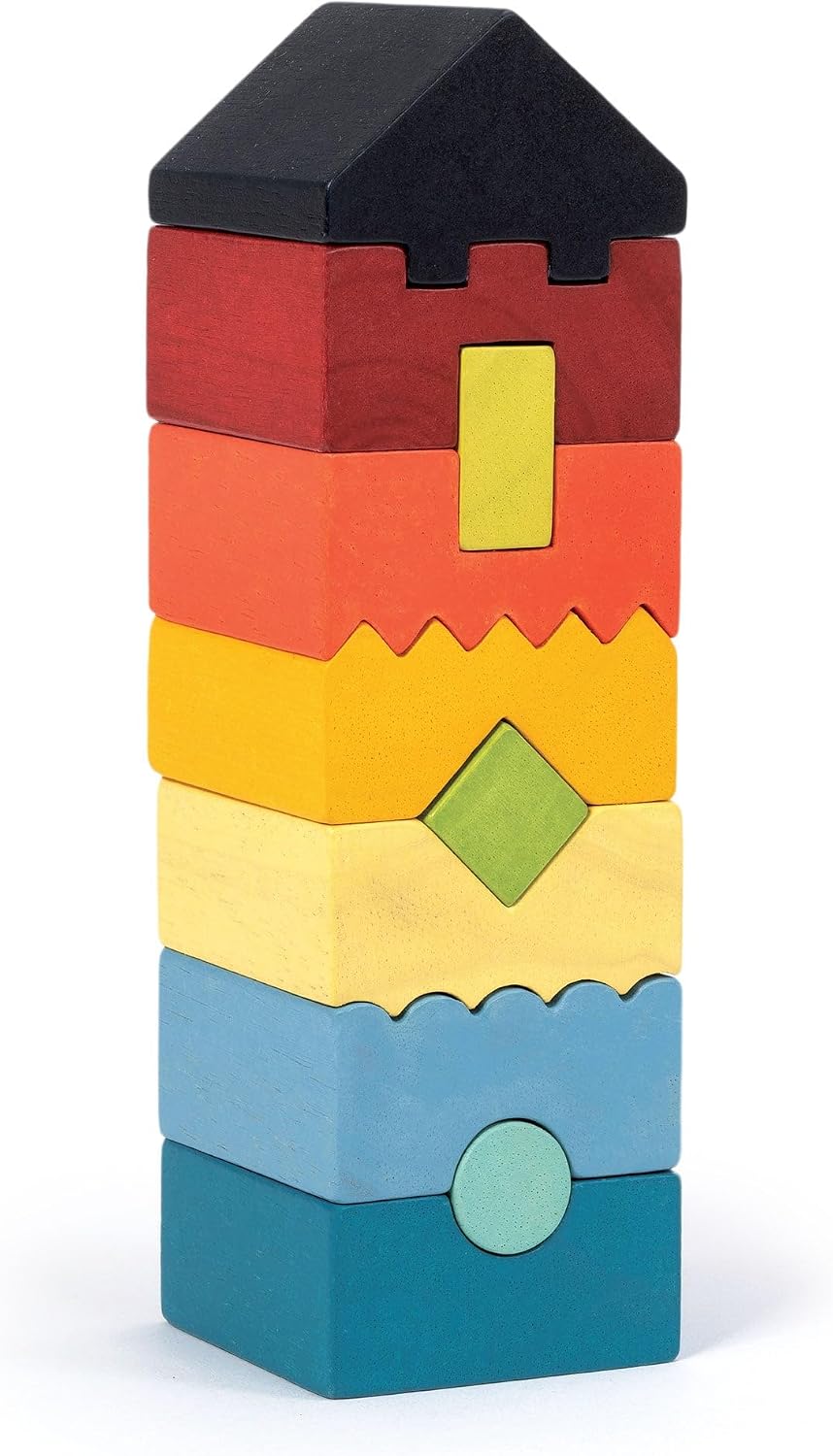 Mentari Toys - Colourful Stacking Tower - 10pc Wooden Puzzle and Stacking Toy - Montessori Fine Motor, Problem-Solving, and STEM Play for Toddlers 18m+
