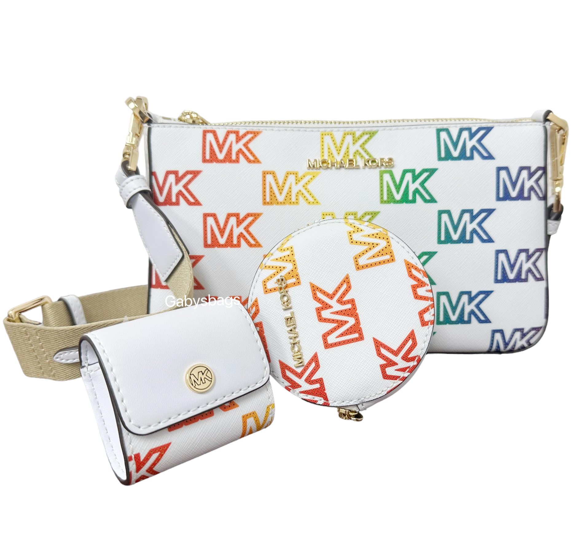 Michael Kors Jet Set Price Medium Crossbody W Tech Accessories Rainbow MK Logo