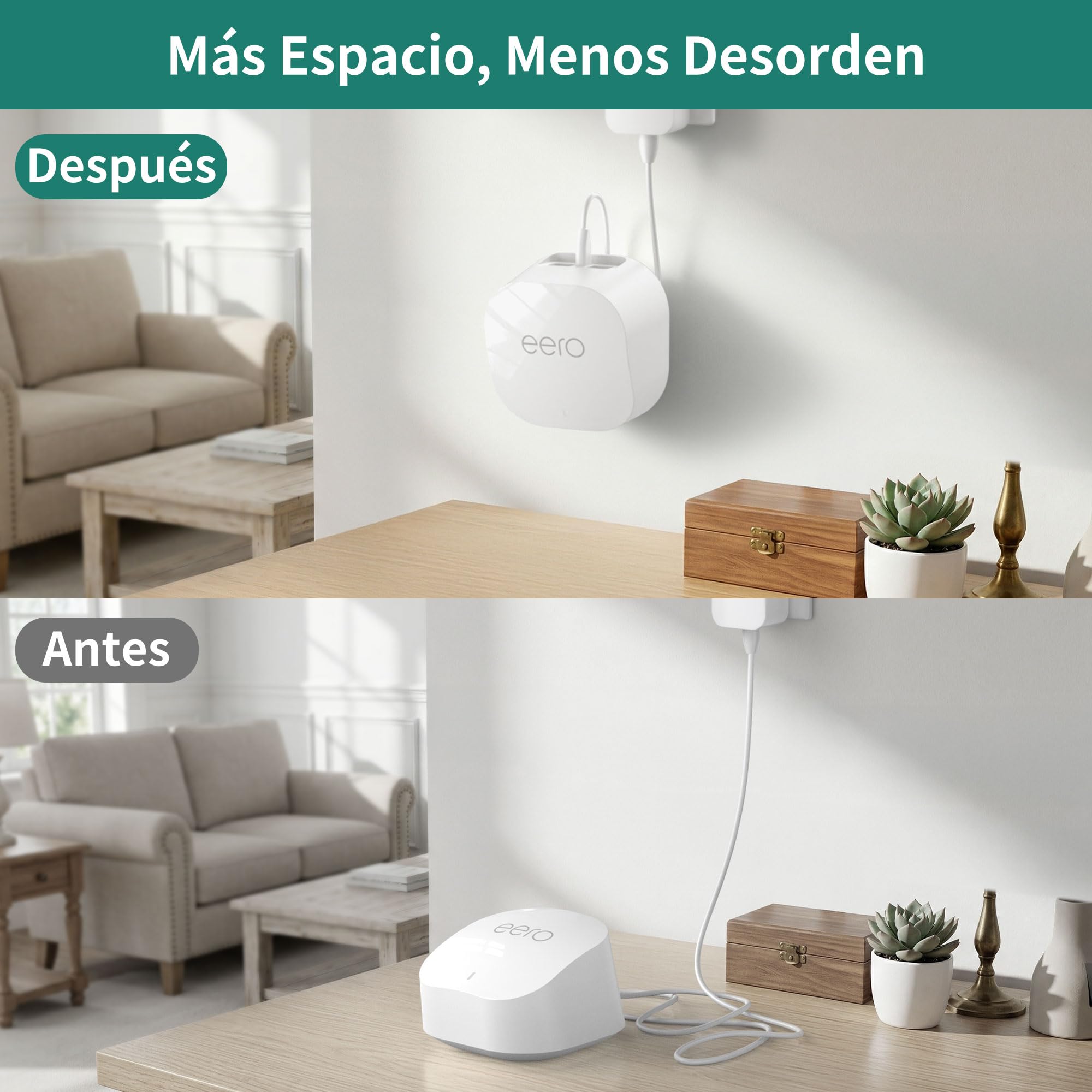 HomeMount eero - Soporte de pared para eero 7 / Pro 6E / Pro 6/6+ / 6, oculta cables de enrutador y libera espacio, soporte de pared para una mejor señal WiFi y configuración limpia (1 paquete, blanco