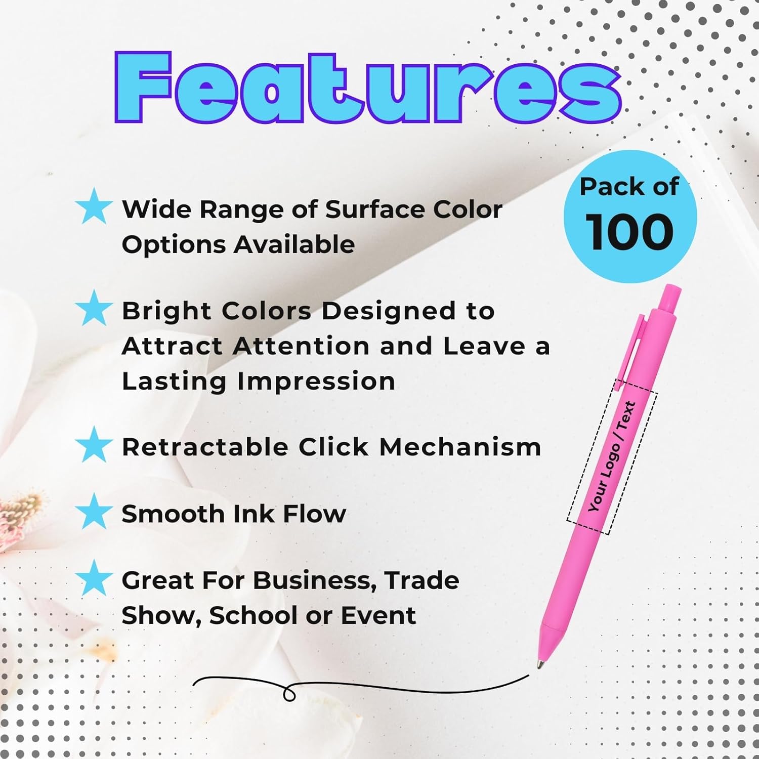 Custom 101-Personalized Pens-Custom Pens-100 Bulk Pack-Free Imprinted Personalized Pens with Name/Text/Logo- Ball Point Pen Black Ink-Great Promotional Items with Your Logo