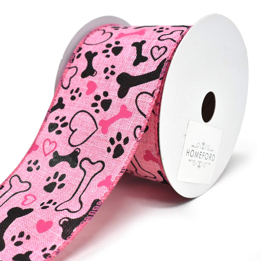 Amazon.com: Homeford Doggy Paws and Bones Wired Linen Ribbon, 2-1/2 ...