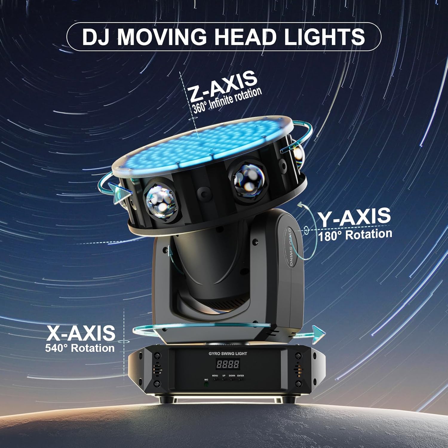 Three-axis rotation of the moving head light