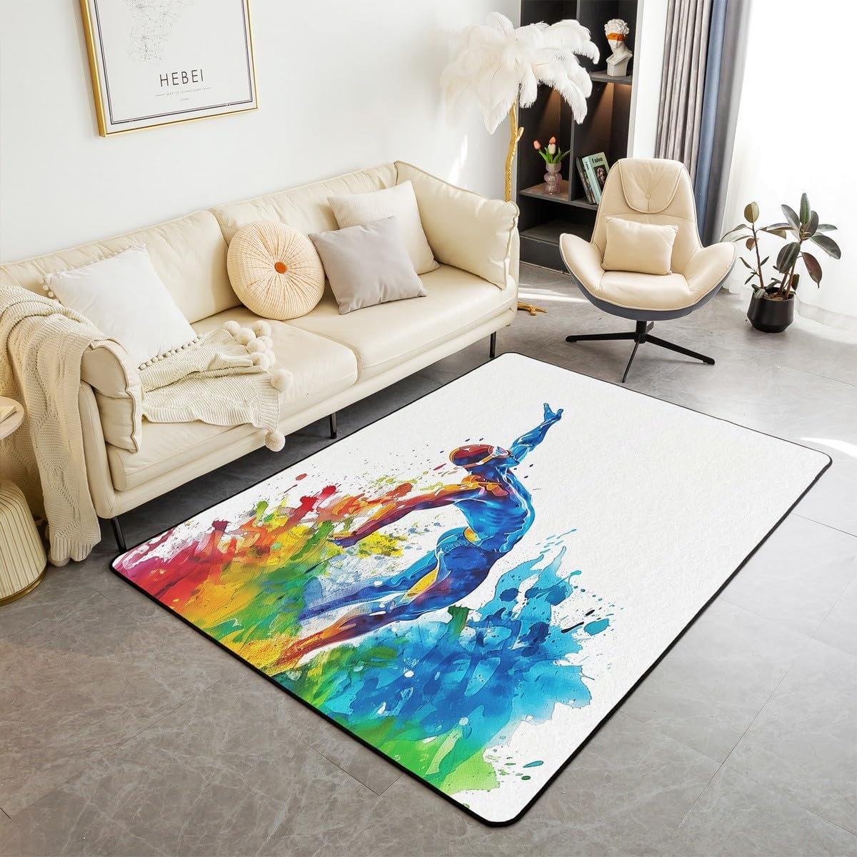 Erosebridal Black Blue Swimming Living Room Rugs 6'6" x 4'11",Non Shedding Living Room for Boys Kids Girls Teens Summer Holiday Cool Decorative Carpet Swim Sports Area Rug