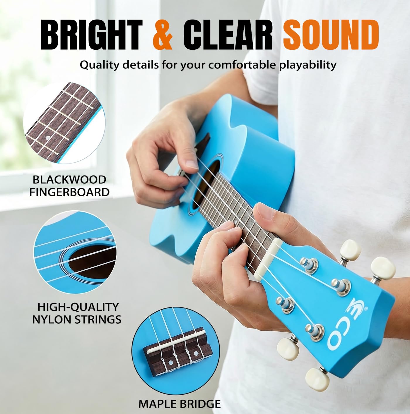 Kit de débutant ukulélé soprano pour enfants et débutants, Ukelele 21 pouces avec recueil de chansons, étui, sangle, accordeur, cordes et médiators