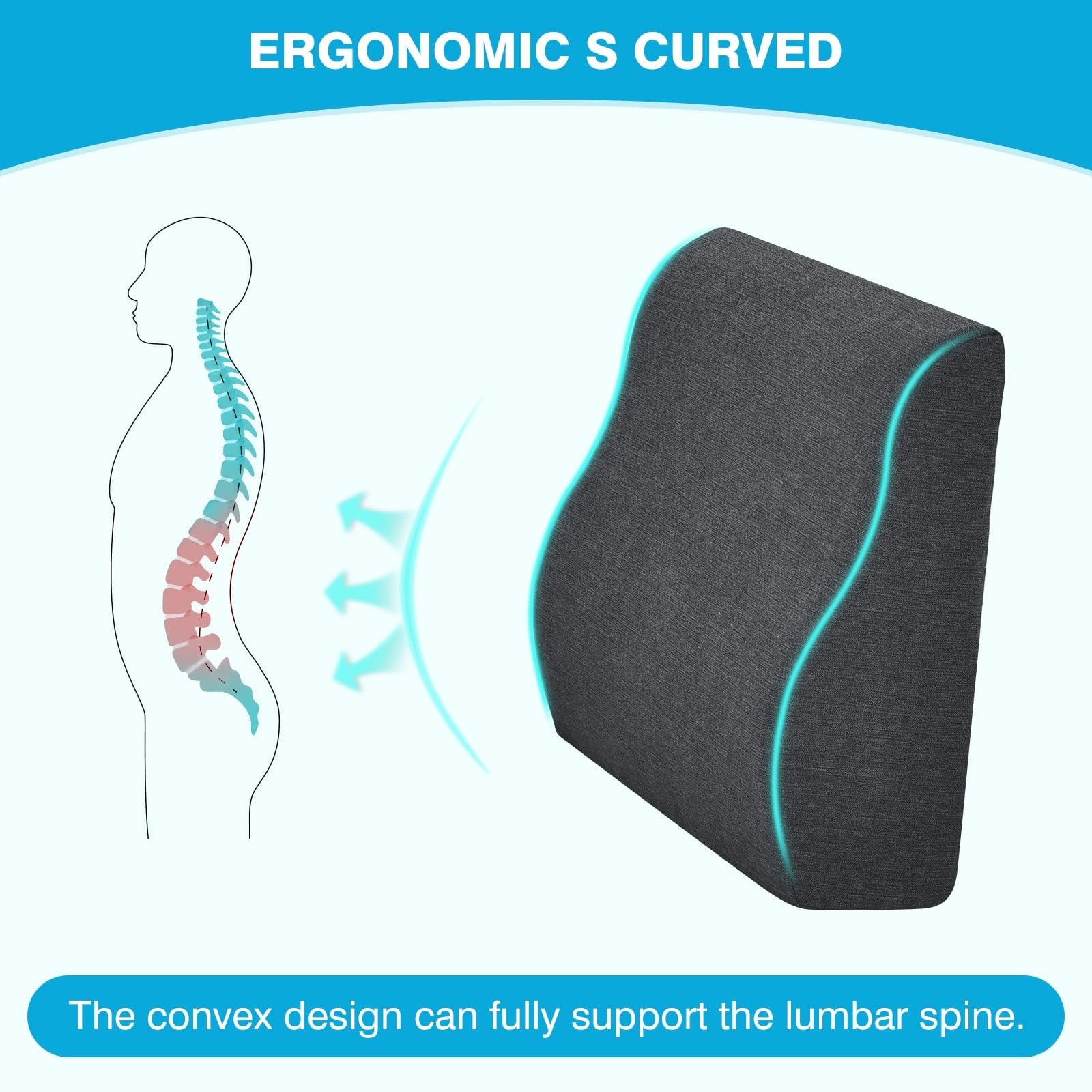 Coussin de soutien dorsal pour fauteuil inclinable, coussin de soutien lombaire double couche avec gel mousse à mémoire de forme, coussin orthopédique ergonomique pour personnes âgées,