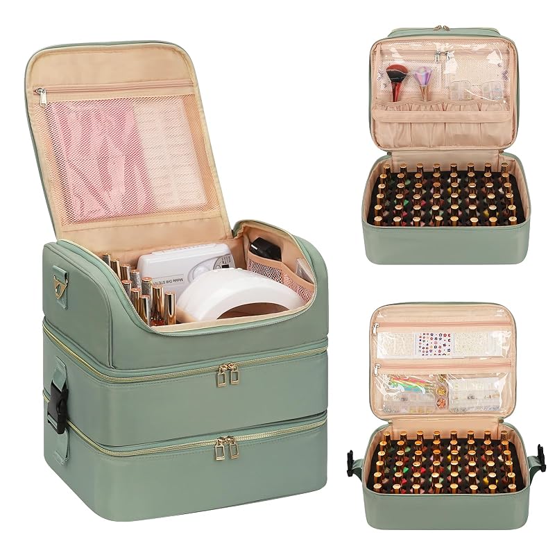 CUBETASTIC Estojo organizador para esmaltes e ferramentas de manicure, capacidade para 117 frascos, luminária e acessórios, com alça e alça de ombro