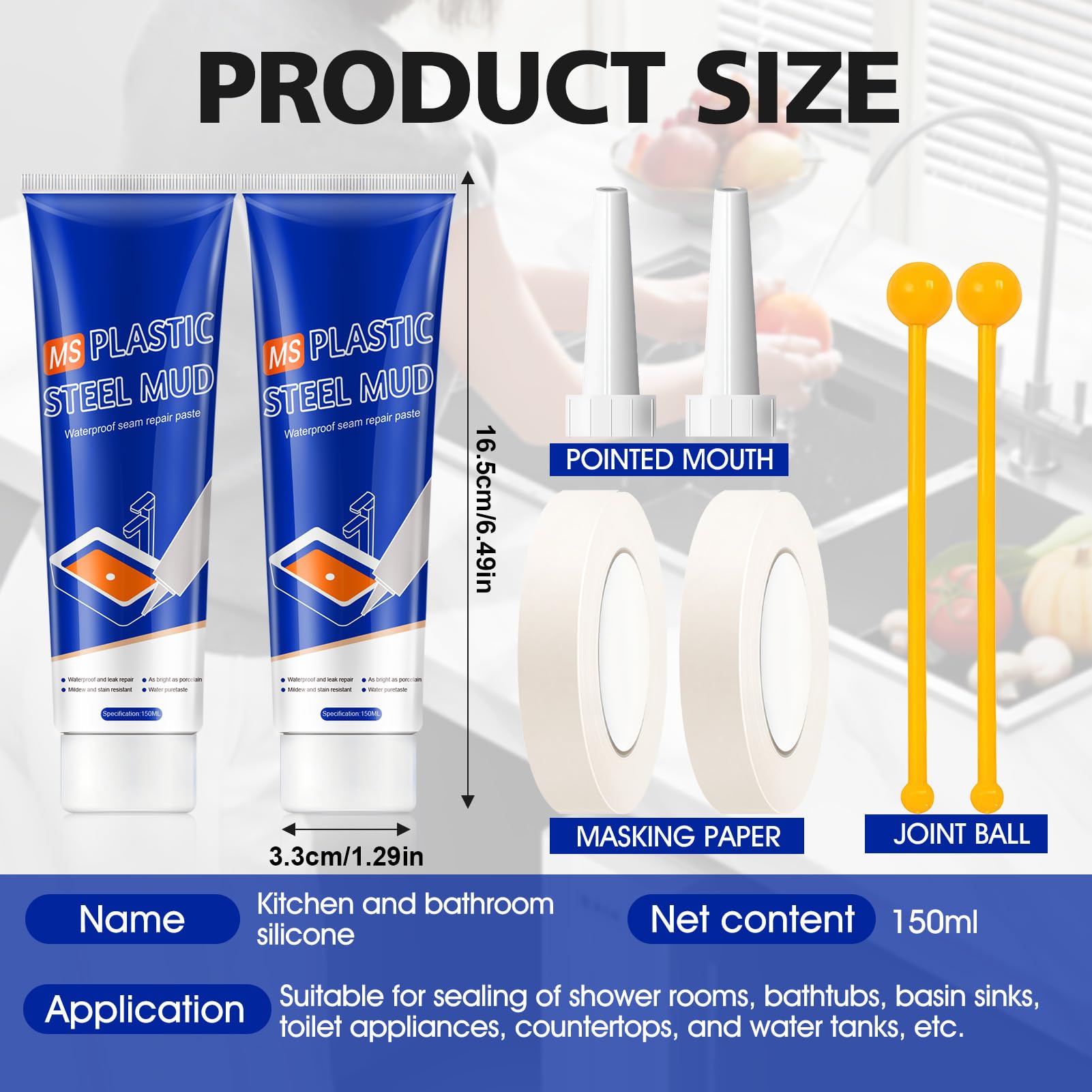 Silicone per Doccia, Silicone Bianco Sigillante, Silicone Sigillante Impermeabile, Silicones Alimentare, Silicona Blanca para Cocina y Baño, Non Facile da Rompere, 150ml*2