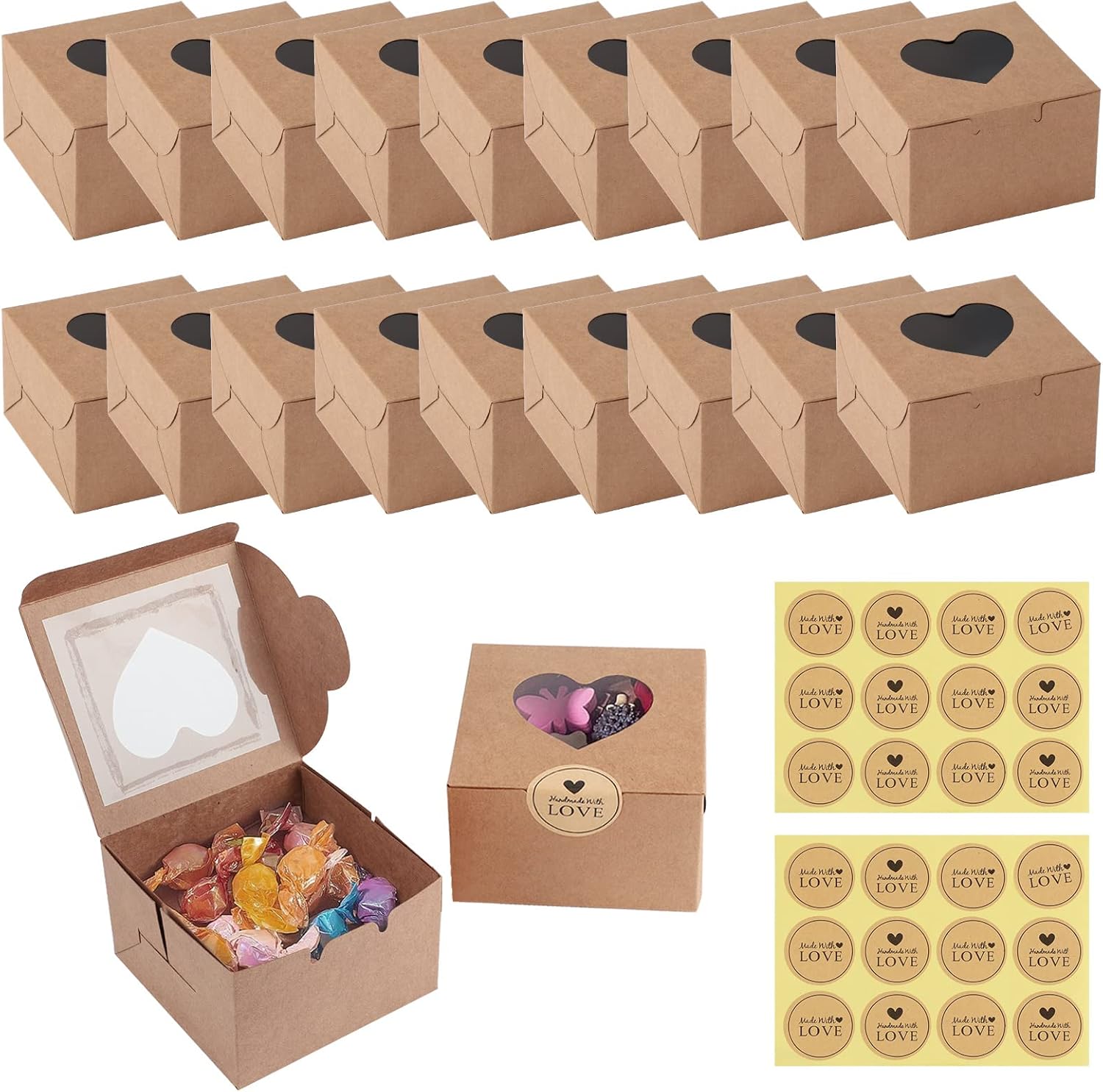 JOYSKY 18 Pcs Brown Cupcake Boxes Paper Cake Box Bakery Pastry Boxes