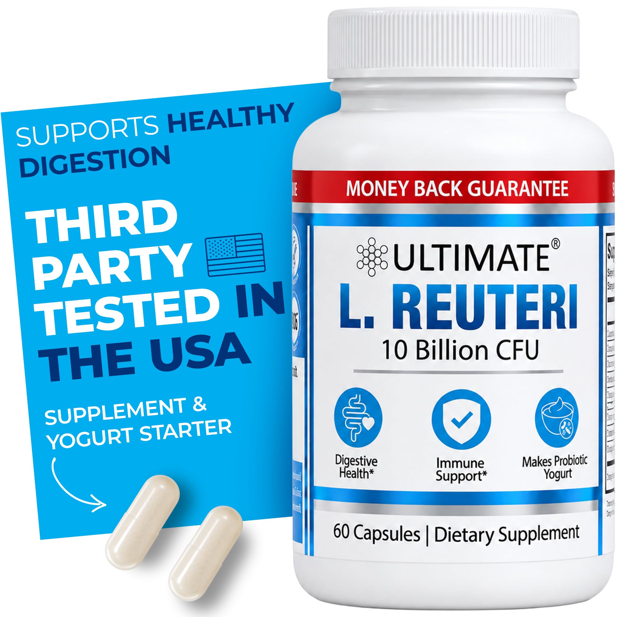 Ultimate L. Reuteri Probiotic 10 Billion CFU, Lactobacillus Reuteri Yogurt Starter for Super Gut Yogurt, Gut Health Supplement for Digestion & Microbiome Support, with Organic Chicory Inulin Prebiotic