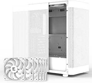 Zalman i4 Airflow フルメッシュ ミッドタワー ATX デスクトップPCケース、6 x 120mm 静音ファンがプリインストール済み、垂直GPUマウント&360mmラジエーターサポート、ホワイト