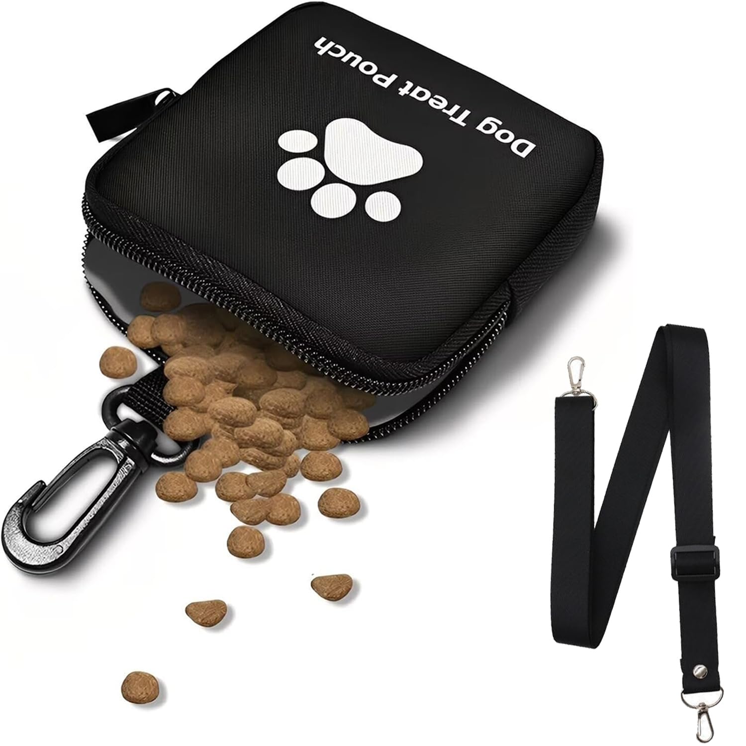 Dog Treat Pouch for Training & Walking – Hands Free Small Dog Treat Bag with Self-Closing Pocket, Carabiner & 1.5-Meter Shoulder Strap for Outdoor Walks & Travel (Black)-image-43