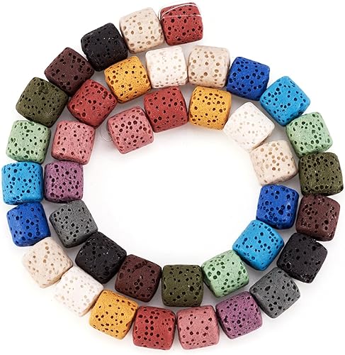 Miniatura 7 de Craftdady 44 cuentas de piedra de lava de columna natural, piedras preciosas volcánicas de colores, cuentas sueltas de tubo de colores mixtos,
