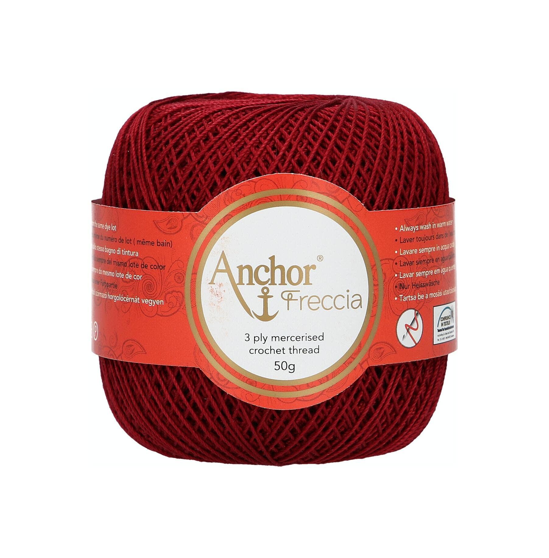 Anchor Freccia 12 Gauge 100% Cotton Crochet Yarn, Cotton, 00044 Red, Red