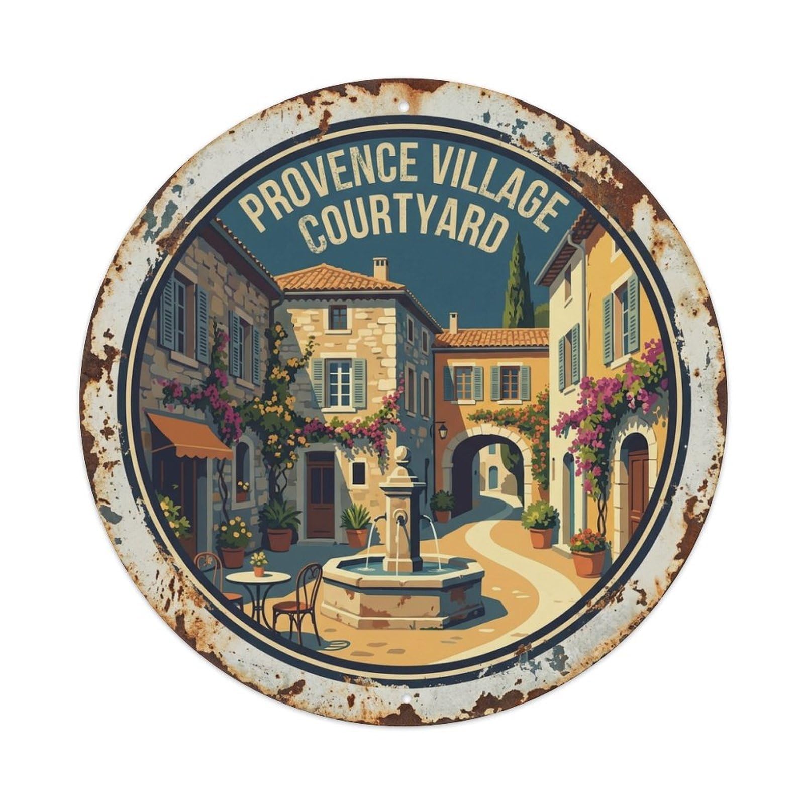 Village Courtyard French Provence Culture Travel Metal Tin Sign