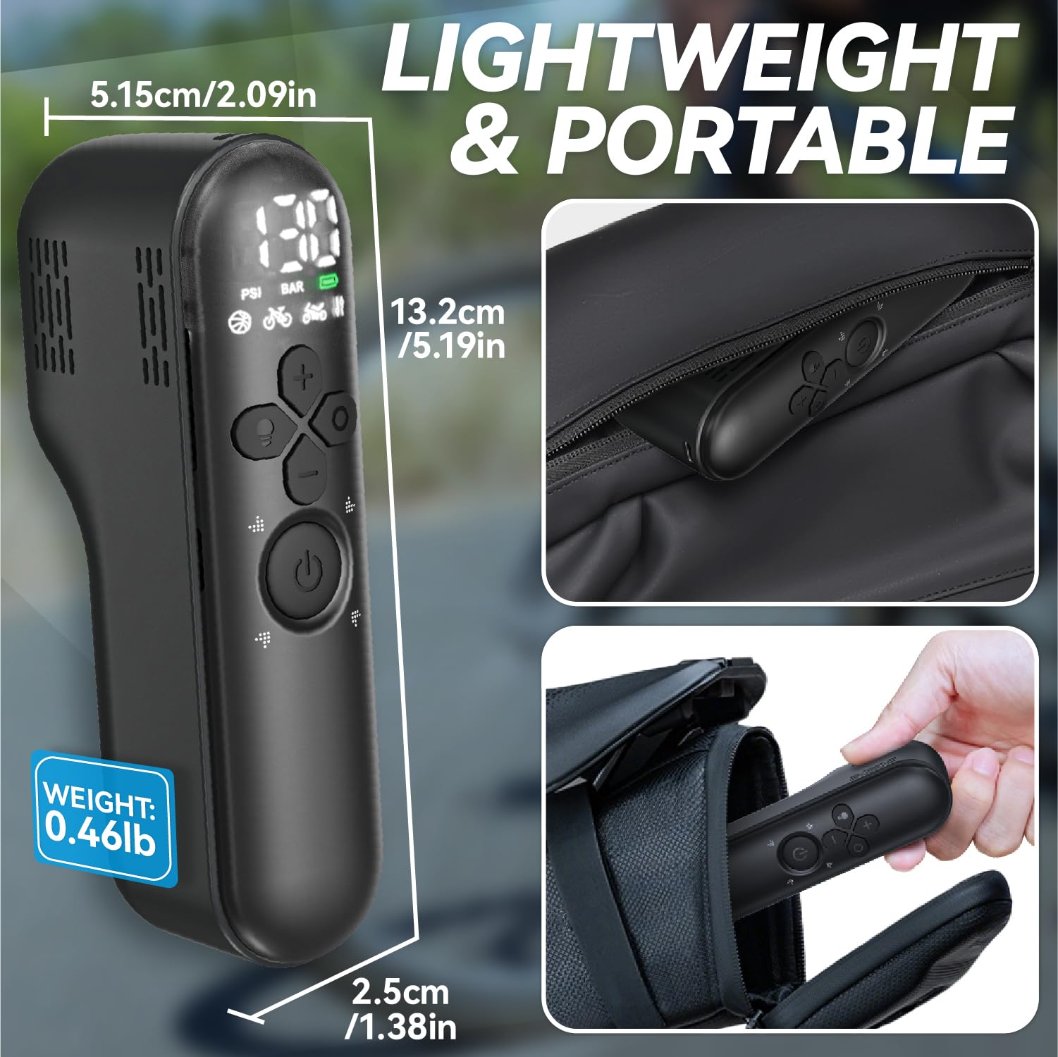 GPUTEK Bike Tire Mini Pompa Elettrica: 120 Psi Alta Pressione Portatile Piccola Pompa Per Bicicletta Con Manometro Digitale Per Valvole Presta E Schrader Di Bici Da Strada, Mountain Bike, E-Bike