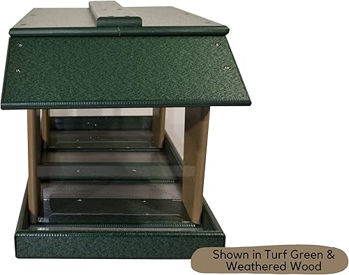 Miniatura 9 de DutchCrafters Comedero grande de plástico de polietileno para pájaros con doble tolva de lujo, montaje en poste, comedero para pájaros silvestres al