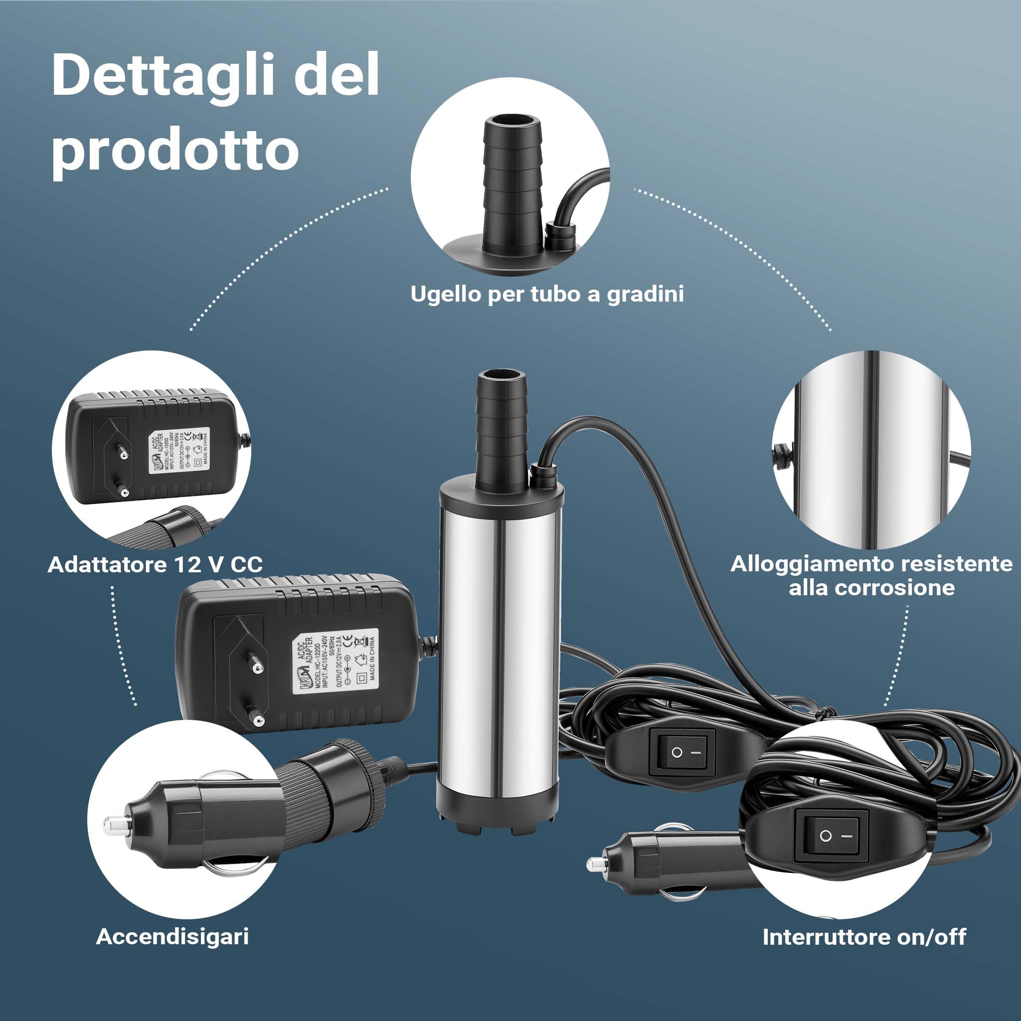 Pompa 12 V per acqua e diesel 12-15 l/min 8700 giri/min per trasferimento liquidi