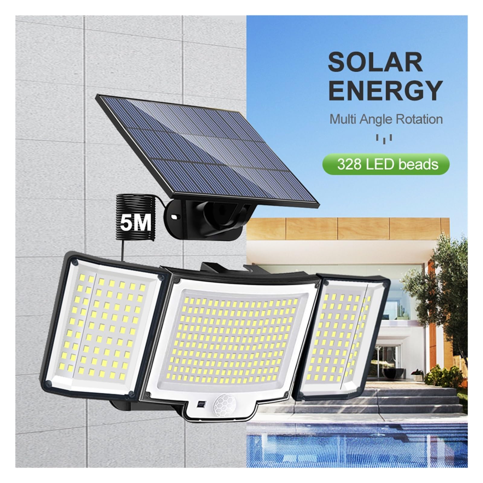Focos solares LED 328 LED Lámpara Solar Al Aire Libre 128 Lámpara De Pared IP65 Focos Impermeables Lámpara Sensor De Movimiento Solar 3 Modos Luz De Calle Decoración De Jardín El ahorro de energía ( C