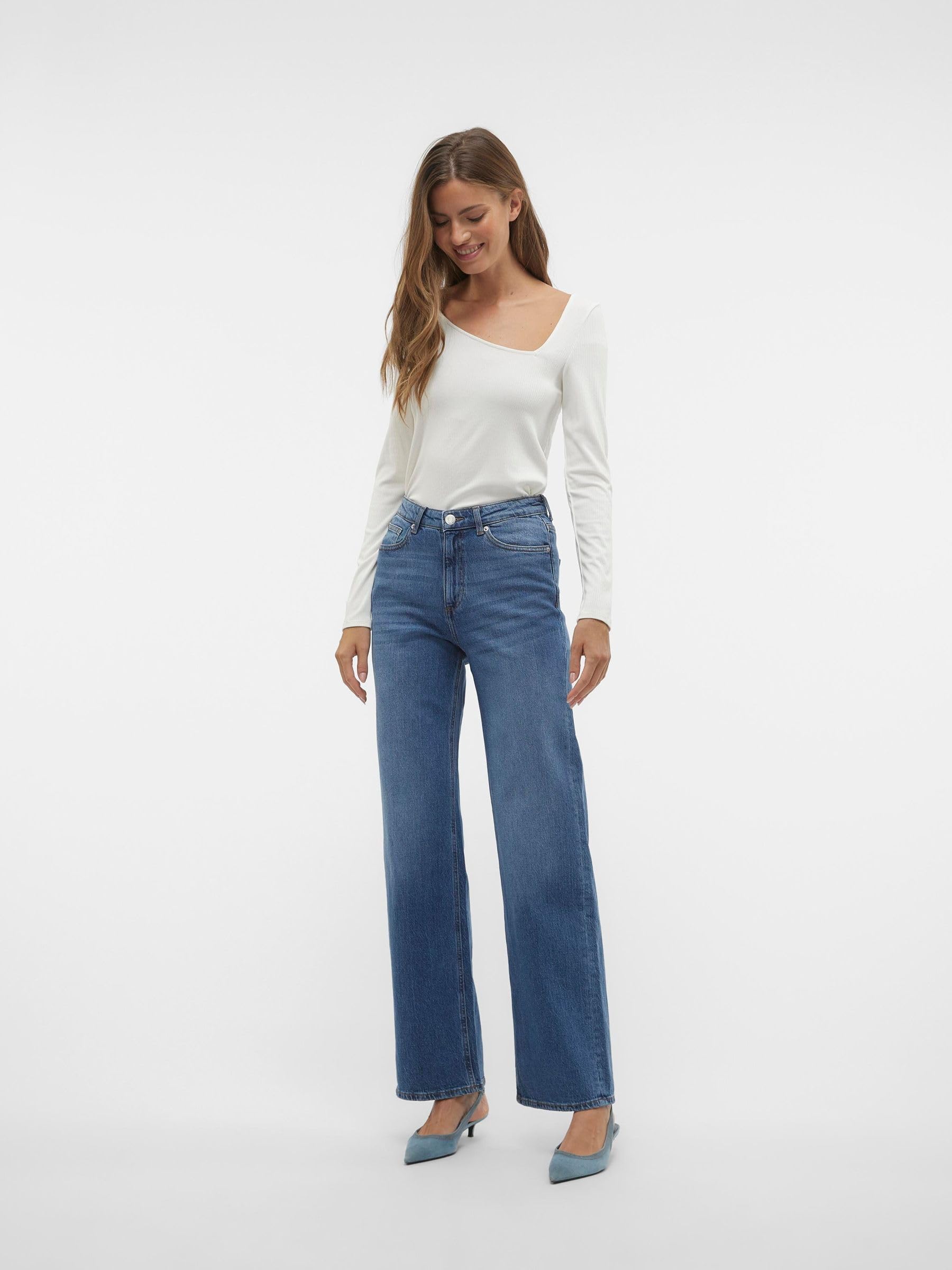 VERO MODA Jeans Wide Fit Extra Lungo, Gamba Larga e Vita Alta.
