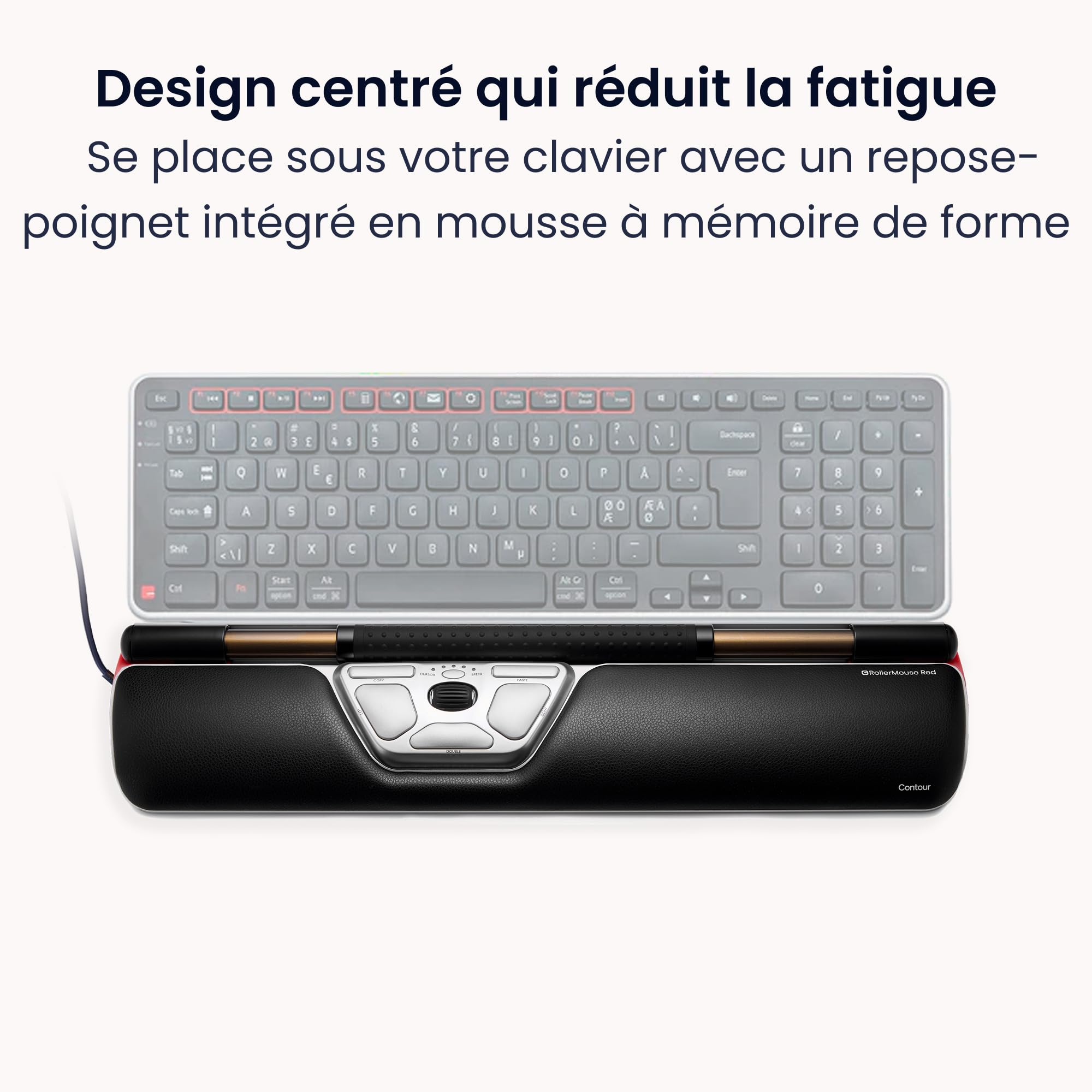Contour RollerMouse Red - Souris Ergonomique avec Repose-Poignet en Mousse à mémoire de Forme, Compatible Mac et PC, Souris ambidextre pour PC, Mac et Ordinateur Portable - Filaire