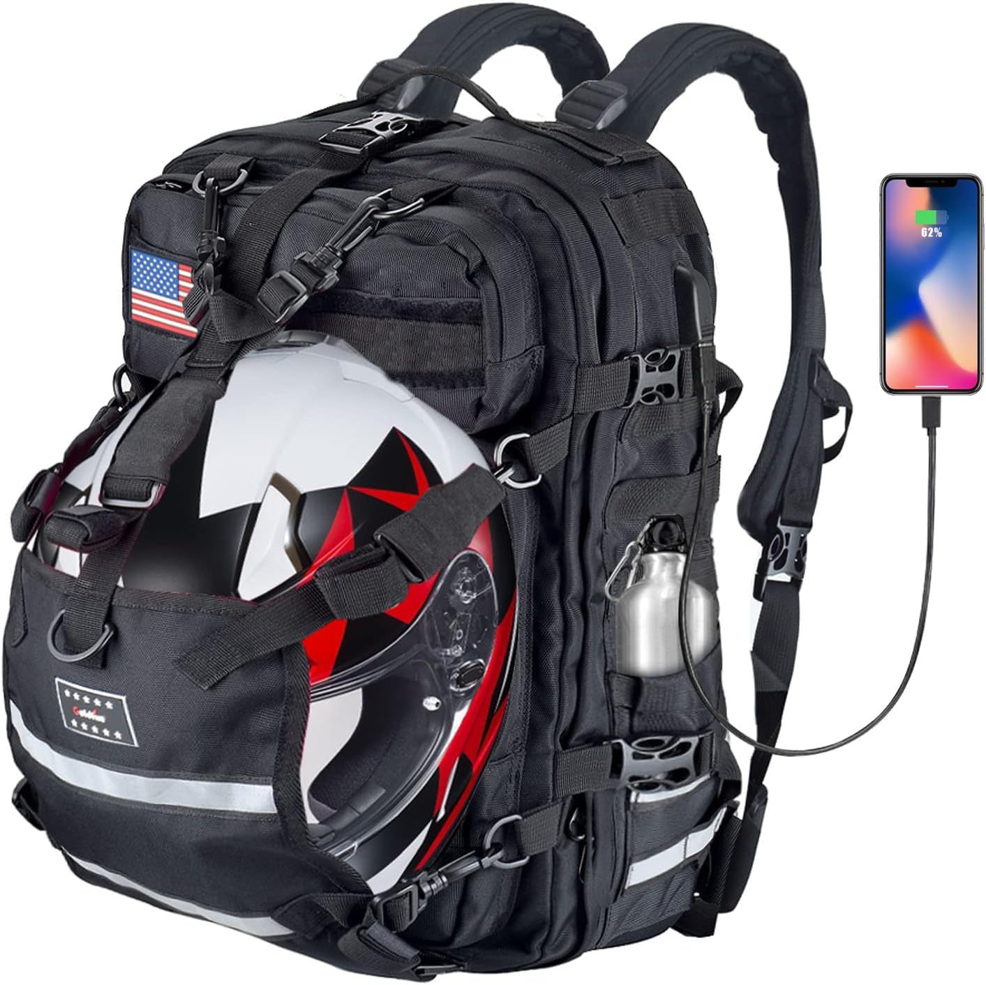 Sresk Large Capacity Motorcycle Helmet Backpack for Men, Hiking Backpacks with USB Charging Port Water Resistant Motorcycle Helmet Bags Cycling Riding Backpack