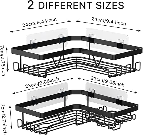 Miniatura 6 de KEGII Estante esquinero de ducha, organizador de ducha adhesivo con ganchos, estantes de ducha para baño interior, organizador de ducha negro, sin