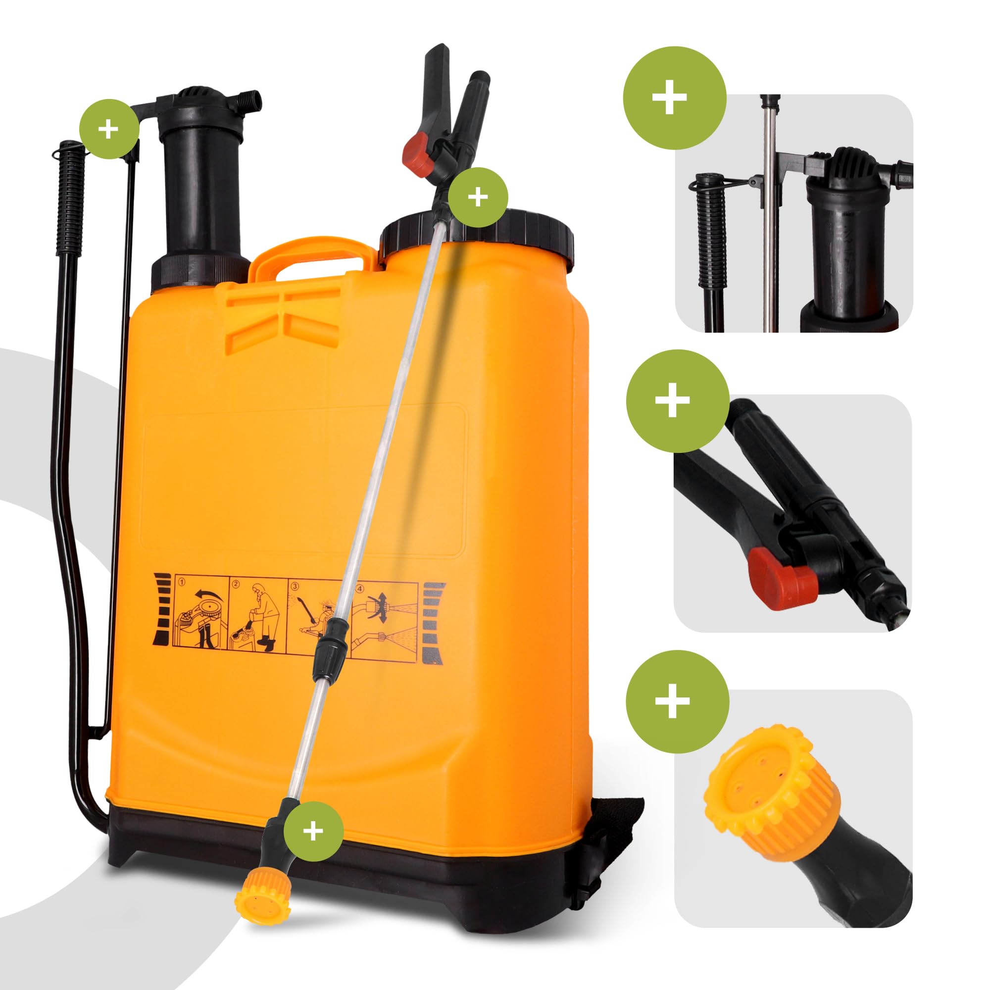 Instalguru Sulfatadora Mochila 16l Pulverizador Presión Manual Jardinería Fumigadora Huerto Herbicida Fertilizante Boquillas Regulables Tratamiento Plantas Diseño Ligero