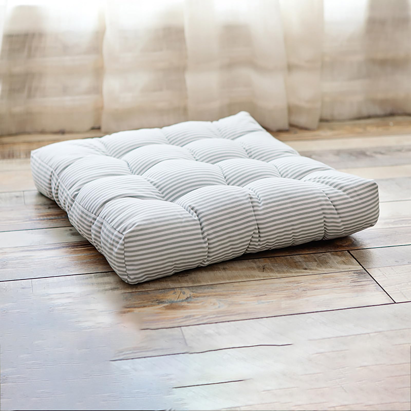 Cuscino da Pavimento a Righe in Cotone E Lino, Cuscino per Sedia Morbido E Confortevole, Perfetto per Balcone, Patio, Giardino (F 52cm(20.5in))