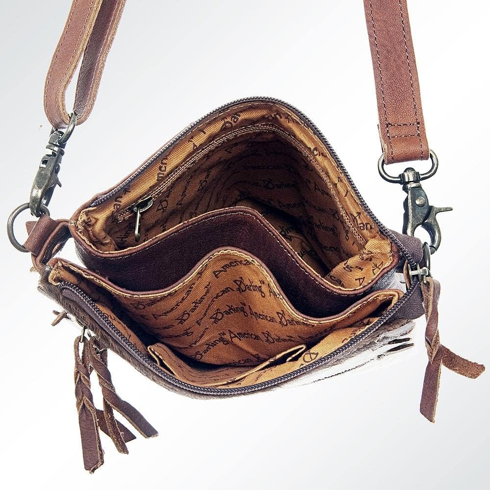 American Darling Large Crossbody Hand Carved Leather Fringe Purse for Women Western Handbags Purses Clutch Shoulder Brown