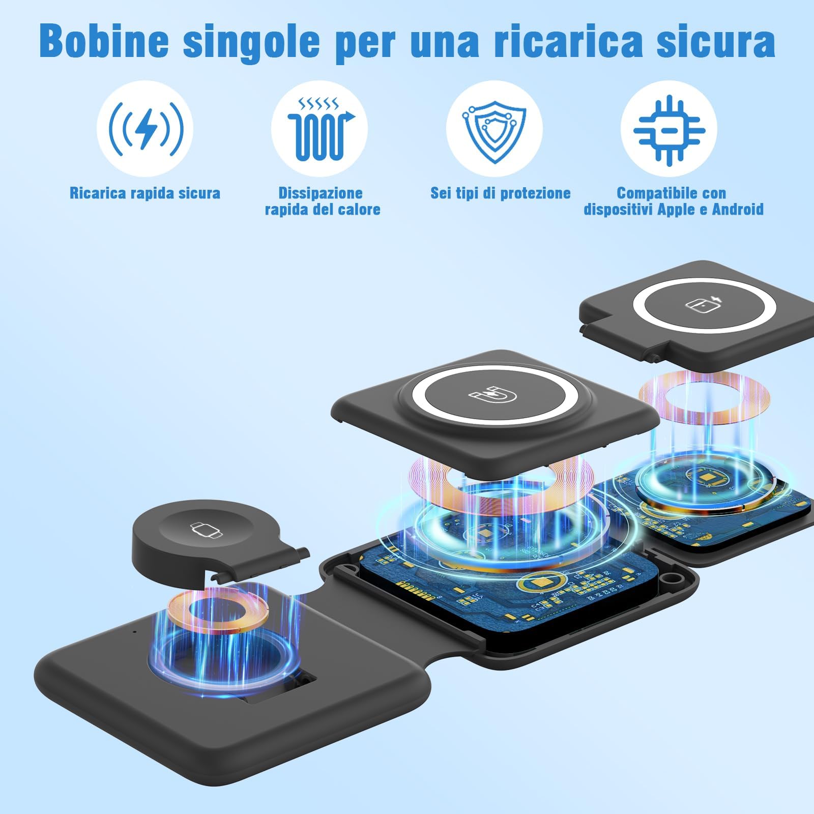 15W Caricabatterie Magnetico Pieghevole Rapido Senza Fili, Compatibile QI, pieghevole portatile pad di ricarica wireless per i.Phone 15/14/13/12/11/XR/XS/8 Serie,Samsung S22/21/20, iWatch, AirPods