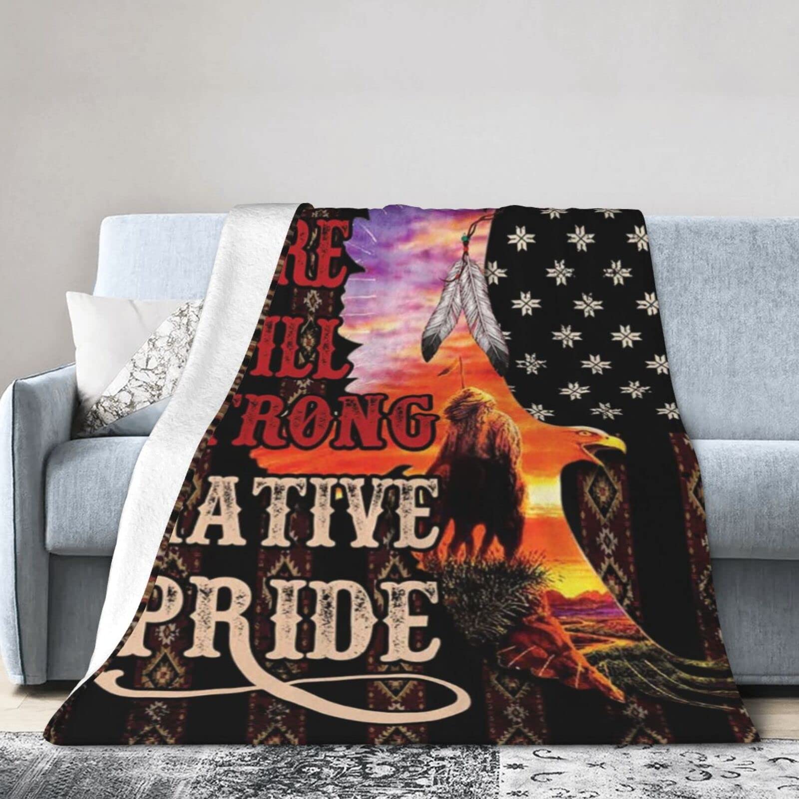 Lsjuee Christmas Flannel Fleece Blanket 40"X30" Native American Pride Black Bed Throw Blanket Weighted Ultra-Soft Travel Winter Blankets for Mens Keep Warm
