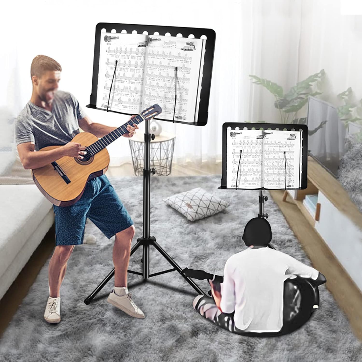 HJXGQJM Portable Orchestral Conductor Music Stand,Metal Music Stand,Sheet Music Stand with Handbag, for Piano, Keyboard, Stands, and Books, Violin Stand Adjustable Height, Black Sheet Music Stand
