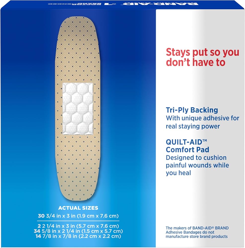 Band-Aid Brand Tru-Stay Sheer Strips Adhesive Sterile Bandages for First Aid & Wound Protection, Individually Wrapped Wound Care Bandages for Minor Cuts & Scrapes, Assorted Sizes, 80 ct