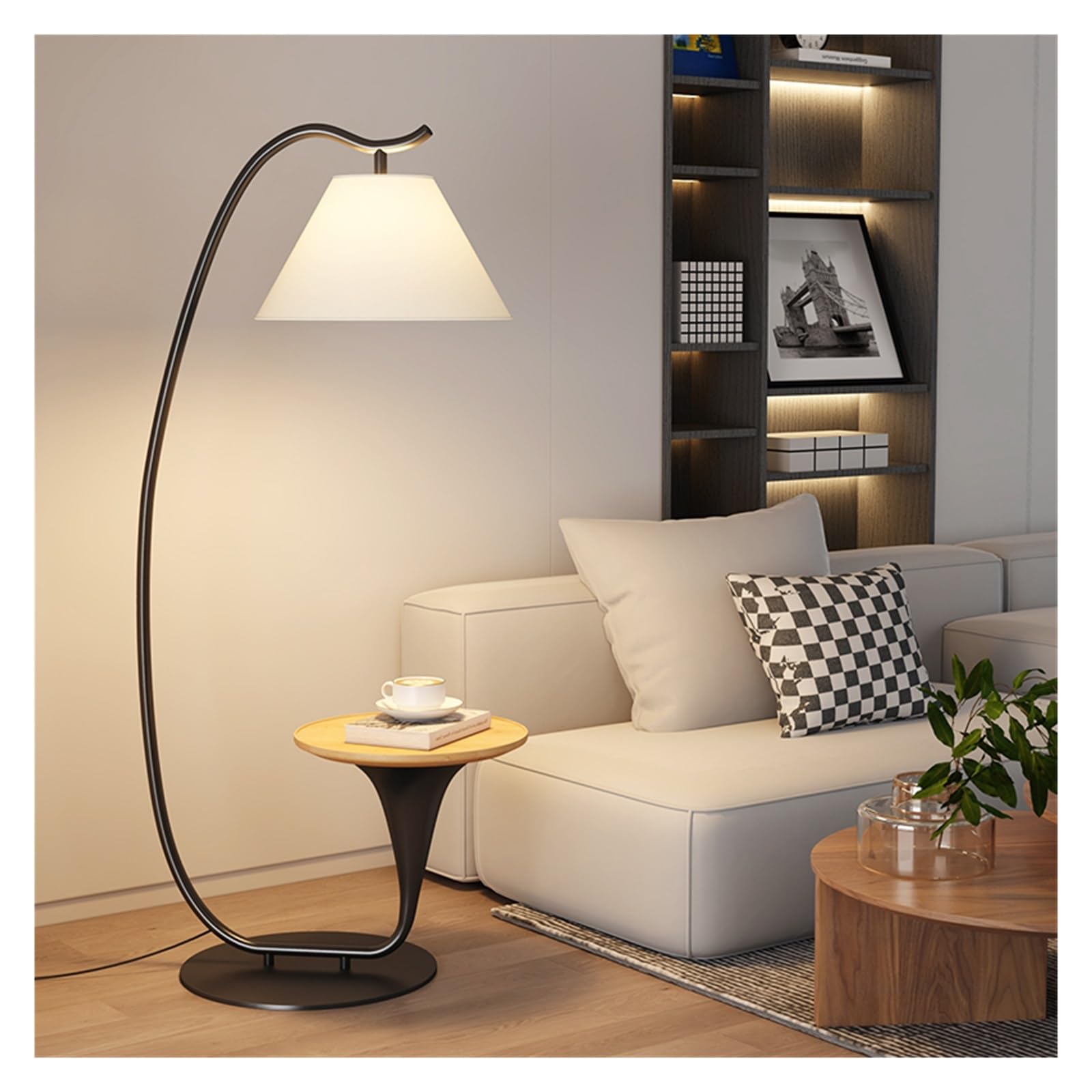 E7v2t9k6 Natural Standard Lamp Table & Lamp Combo With Led Bulb, Bedside Reading, Modern Wood End With Floor For Bedroom, Living Room, Office Corner