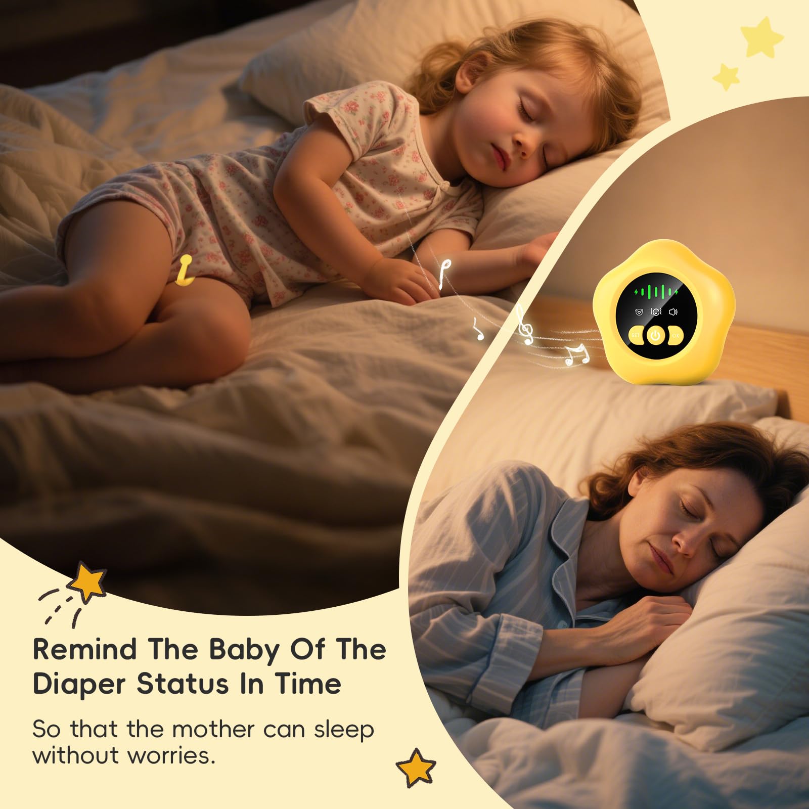 Allarme enuresi wireless, USB ricaricabile, vasino con suono e vibrazione, giallo, per bambini e adulti, con sensore di umidità enure