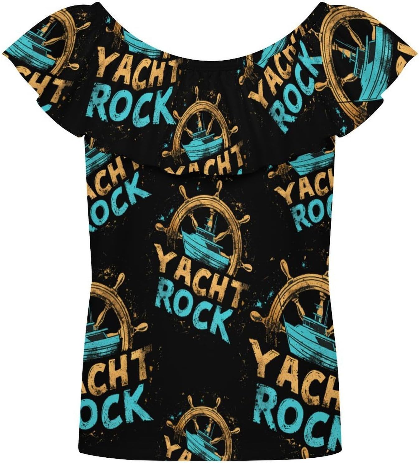 Yacht Rock Girls T-Shirts Top Ruffle Short Sleeve Blouse Casual Graphic Tees