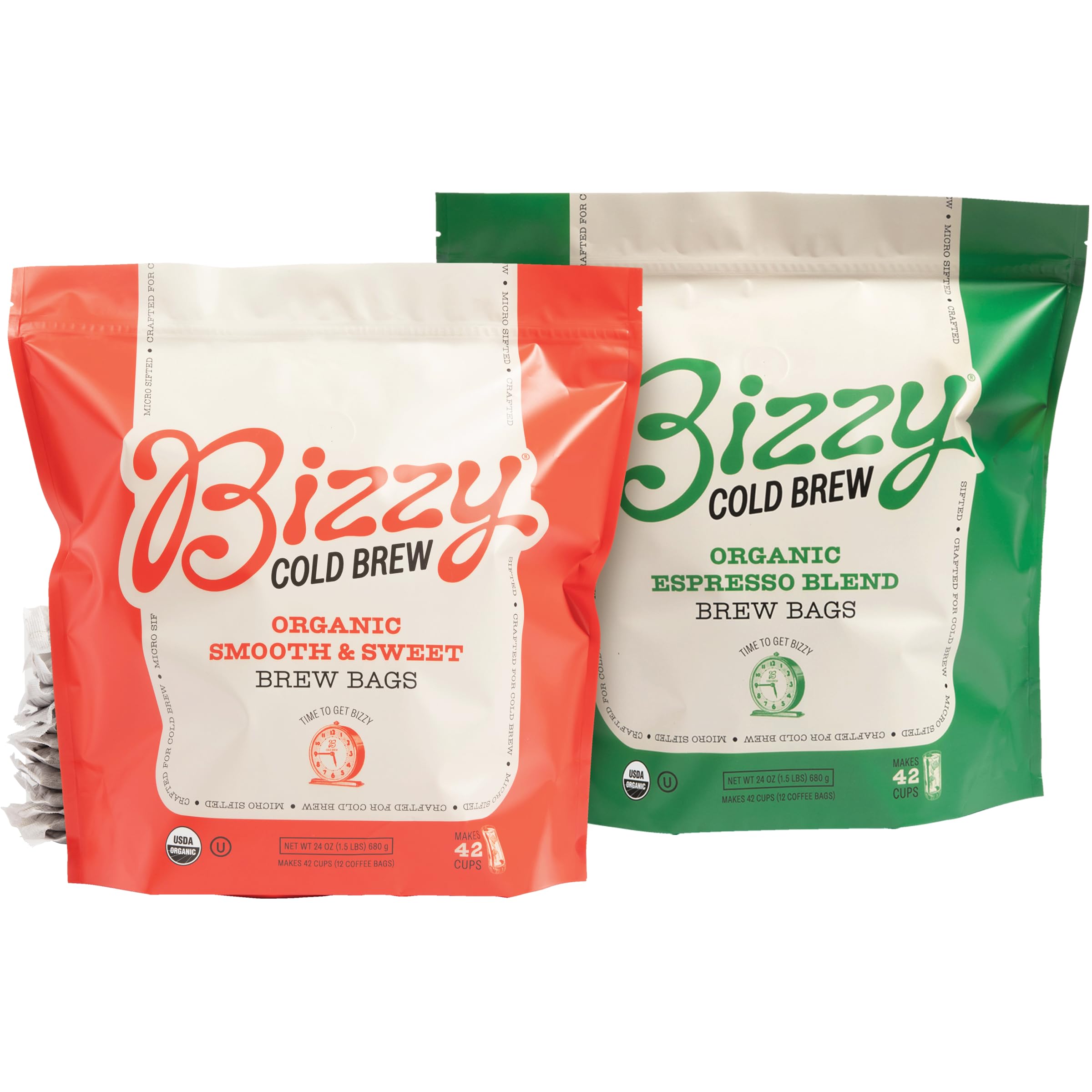 Organic Cold Brew Coffee | Bundle | Brew Bags | 12ct Espresso Blend + 12ct Smooth & Sweet | 2 Pack