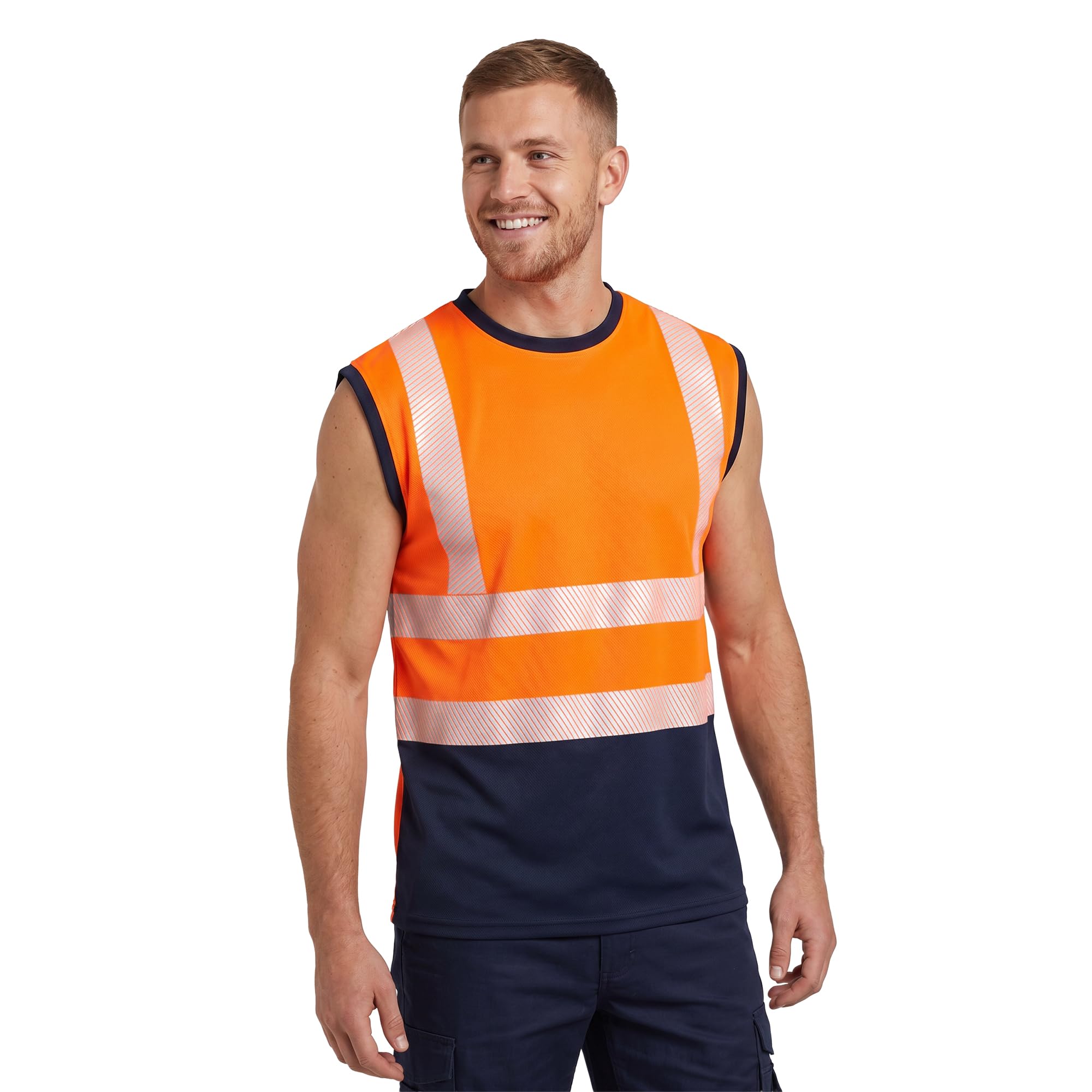 Golomak Hi Vis Viz Work Sleeveless Round Neck T-Shirt Reflective Vest, XXL