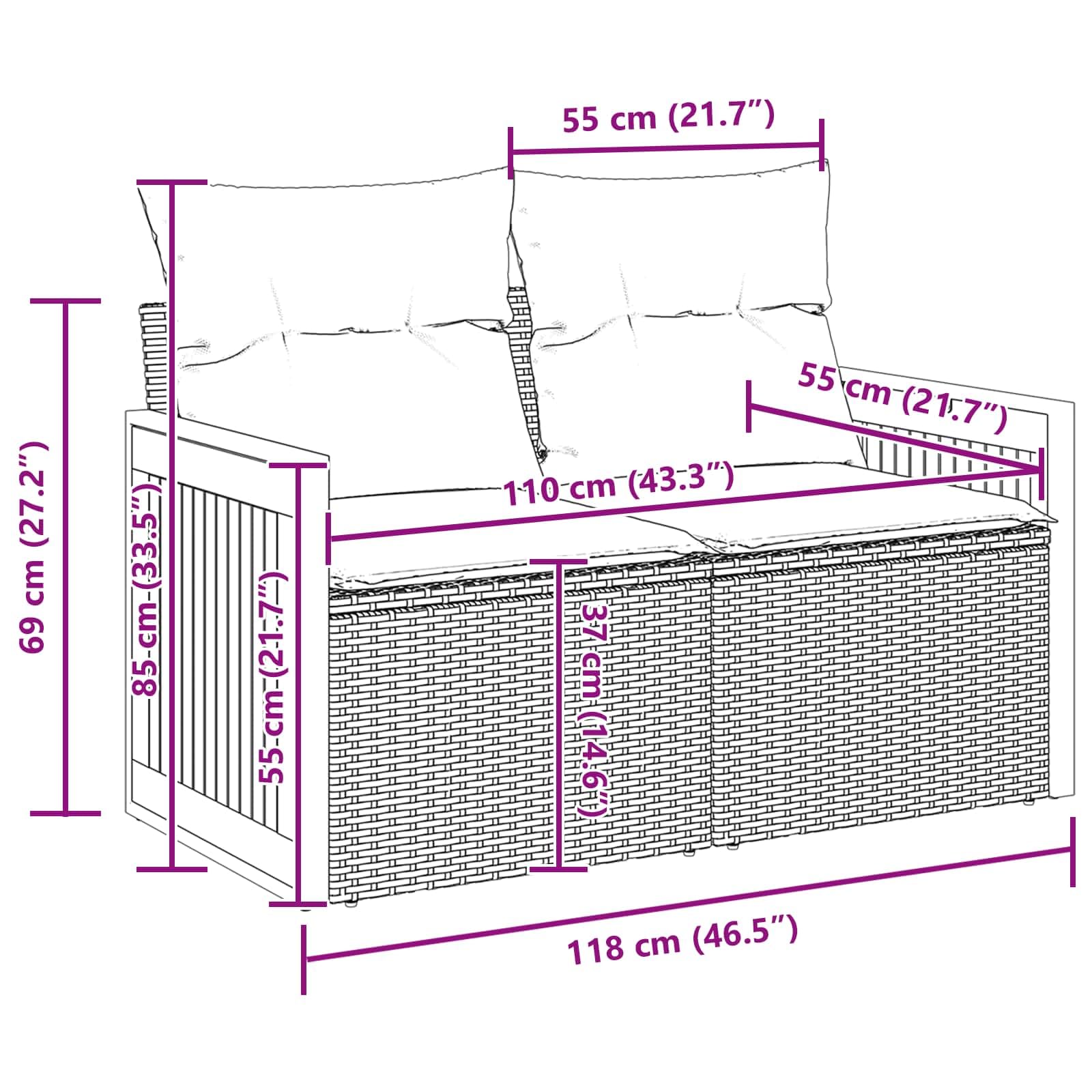 Gartensofa-Set mit Kissen 10-teilig Schwarz, wetterfestes Polyrattan Möbel für Garten Terrasse Balkon, pulverbeschichteter Stahlrahmen, Bequeme Outdoor Couch mit Tisch und Hockern