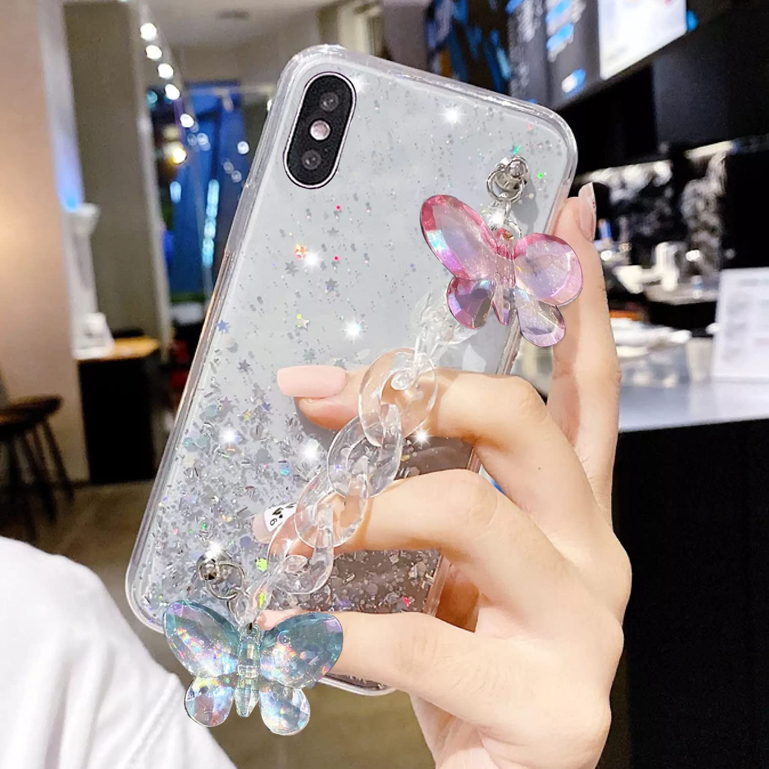 KC Back Cover for Apple iPhone XR, Non Moving Dry Fixed Glitter Luxury Shiny Butterfly Wrist Bracelet Chain Holder Soft Silicone Case (Transparent) (B09H5N6HHH) Amazon Price History, Amazon Price Tracker