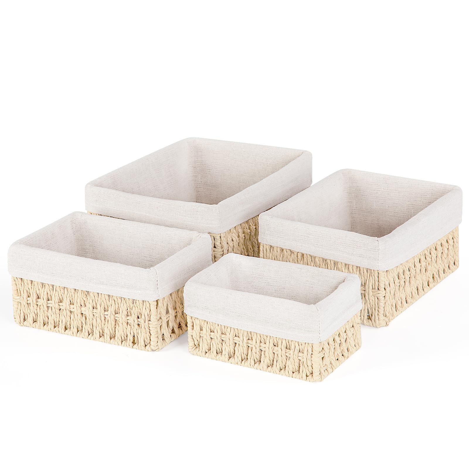 Lot de 4 Paniers de Rangement en Osier avec Doublure, Rangement Salle de Bain Paniers pour Etagères Corbeilles Tressées Empilables pour, Cuisine, Salon & Étagères, Déco Maison et Organisation